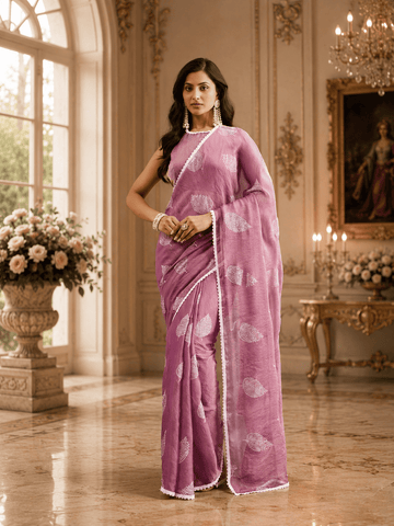 KASEE Women's Lavender Art Silk Saree with Silver Woven Motifs