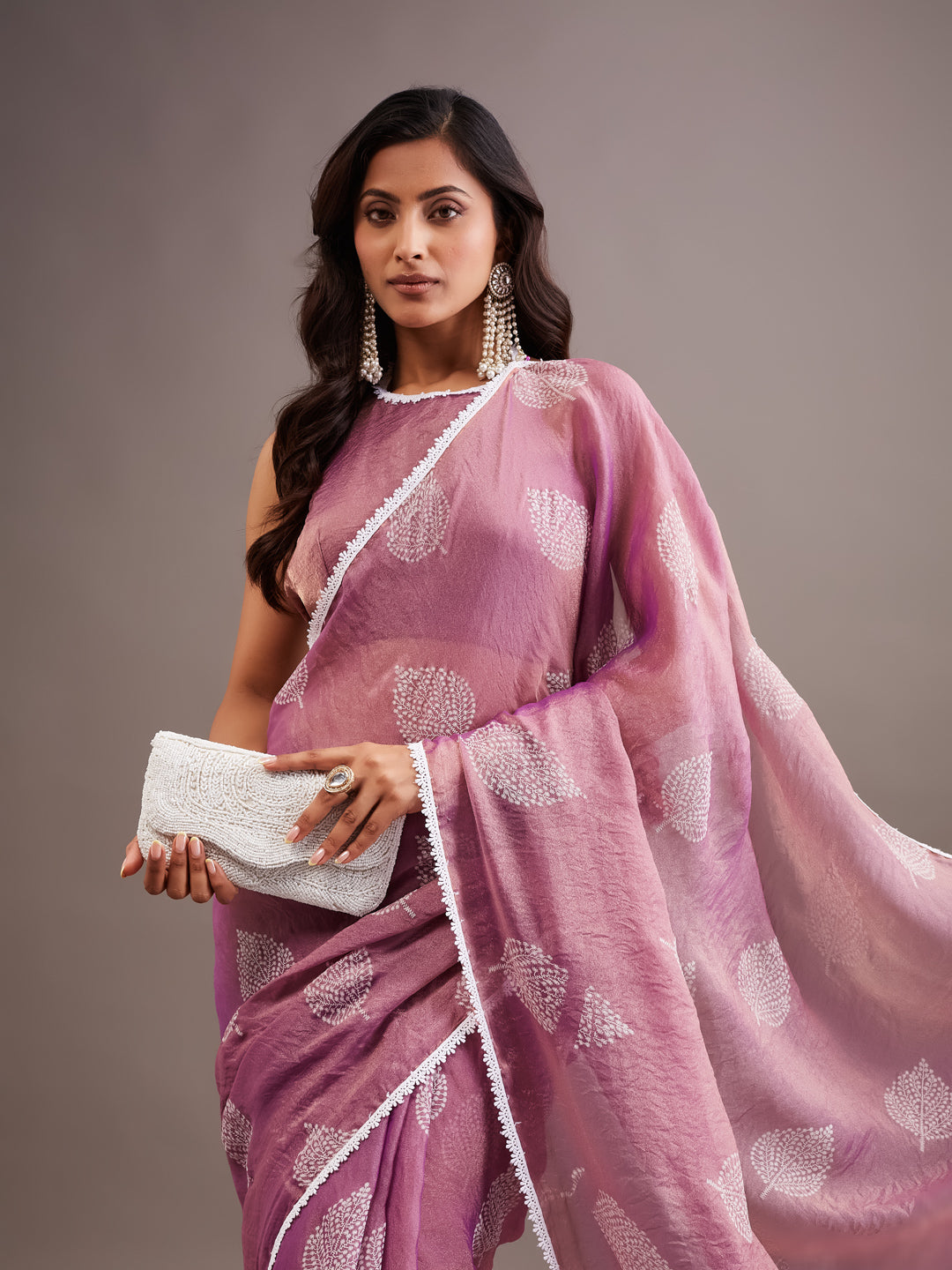 KASEE Women's Lavender Art Silk Saree with Silver Woven Motifs