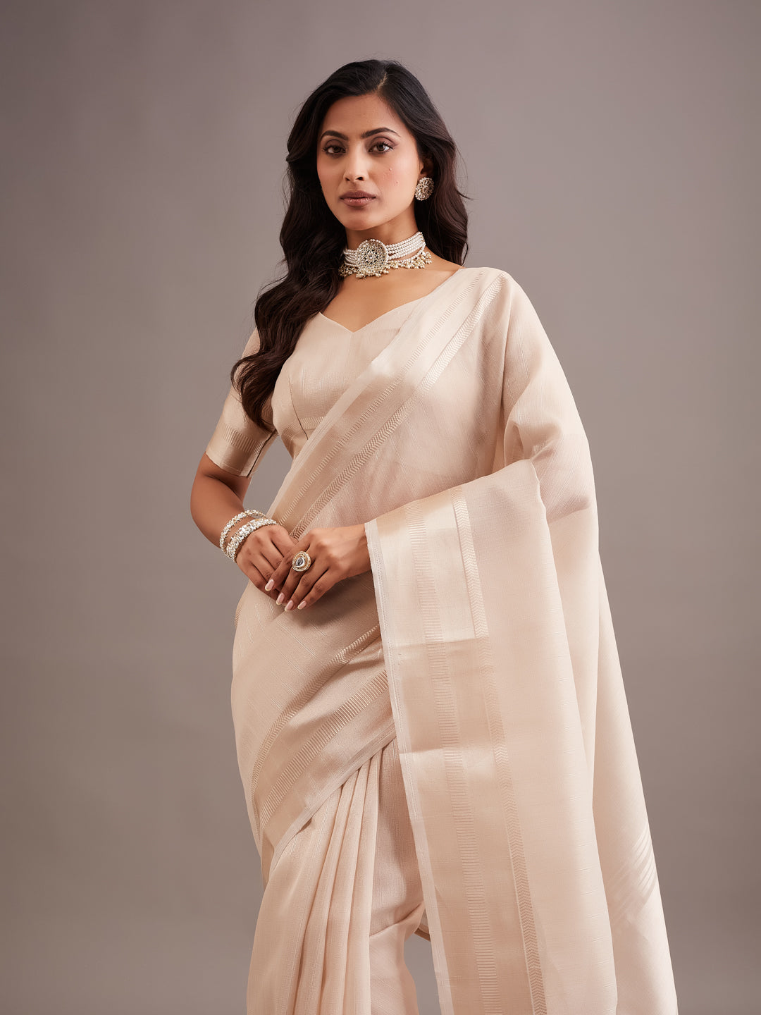 KASEE Women's Gold Jute Silk Saree with Minimal Zari Border and Tassel Pallu
