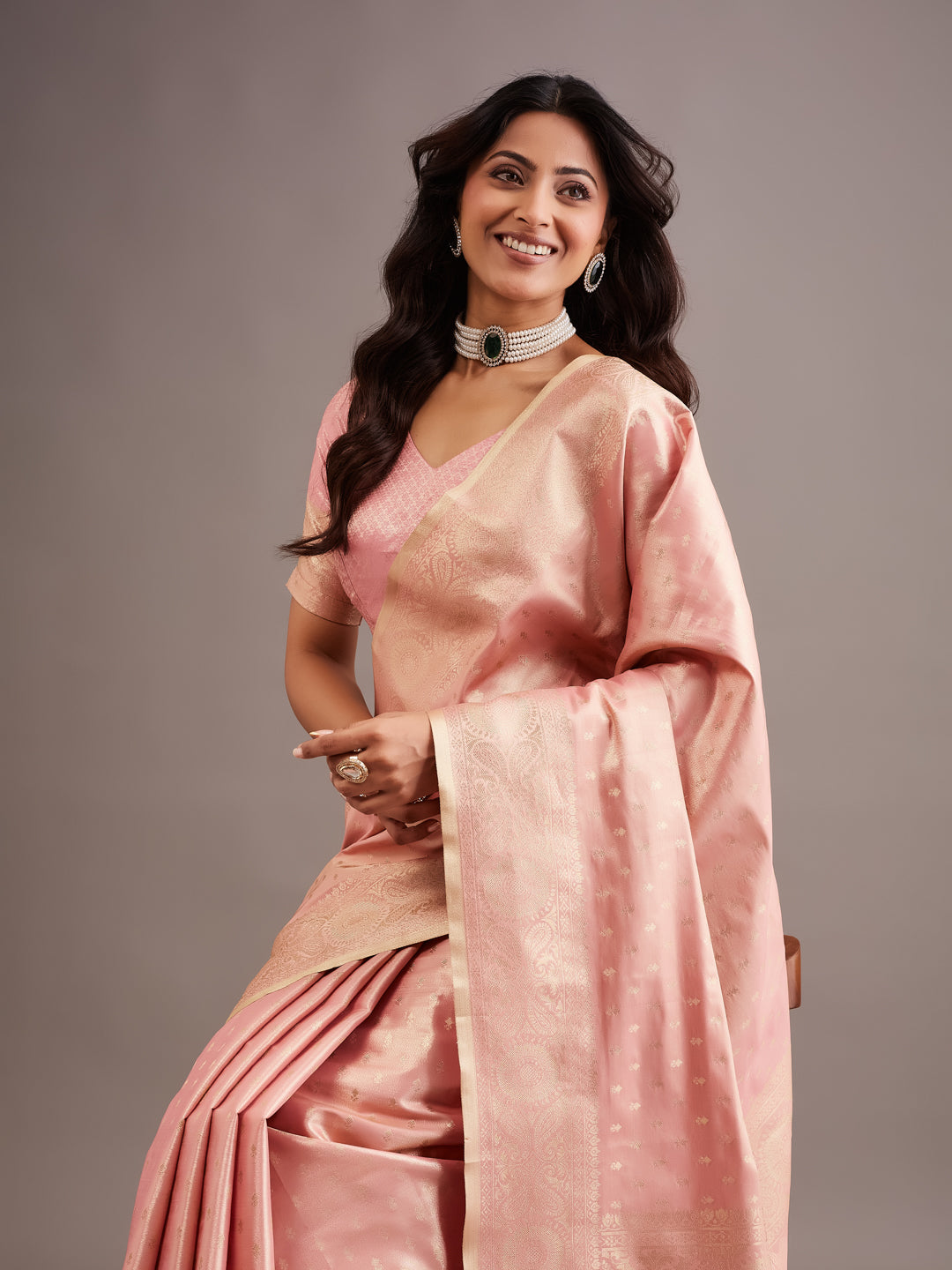 KASEE Women's Pink Art Silk Saree with Self Woven Motifs and Elegant Pallu