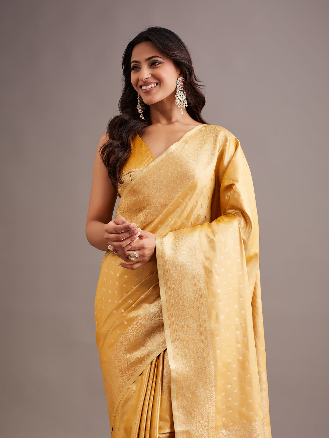 KASEE Women's Yellow Art Silk Saree with Self Woven Motifs and Rich Pallu