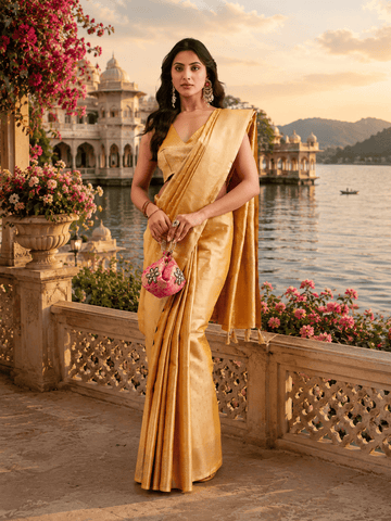KASEE Women's Yellow Art Silk Saree with Self Woven Motifs and Rich Pallu