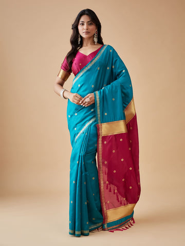 KASEE Women's Rani Art Silk Saree with Zari Border and Buti Detailing