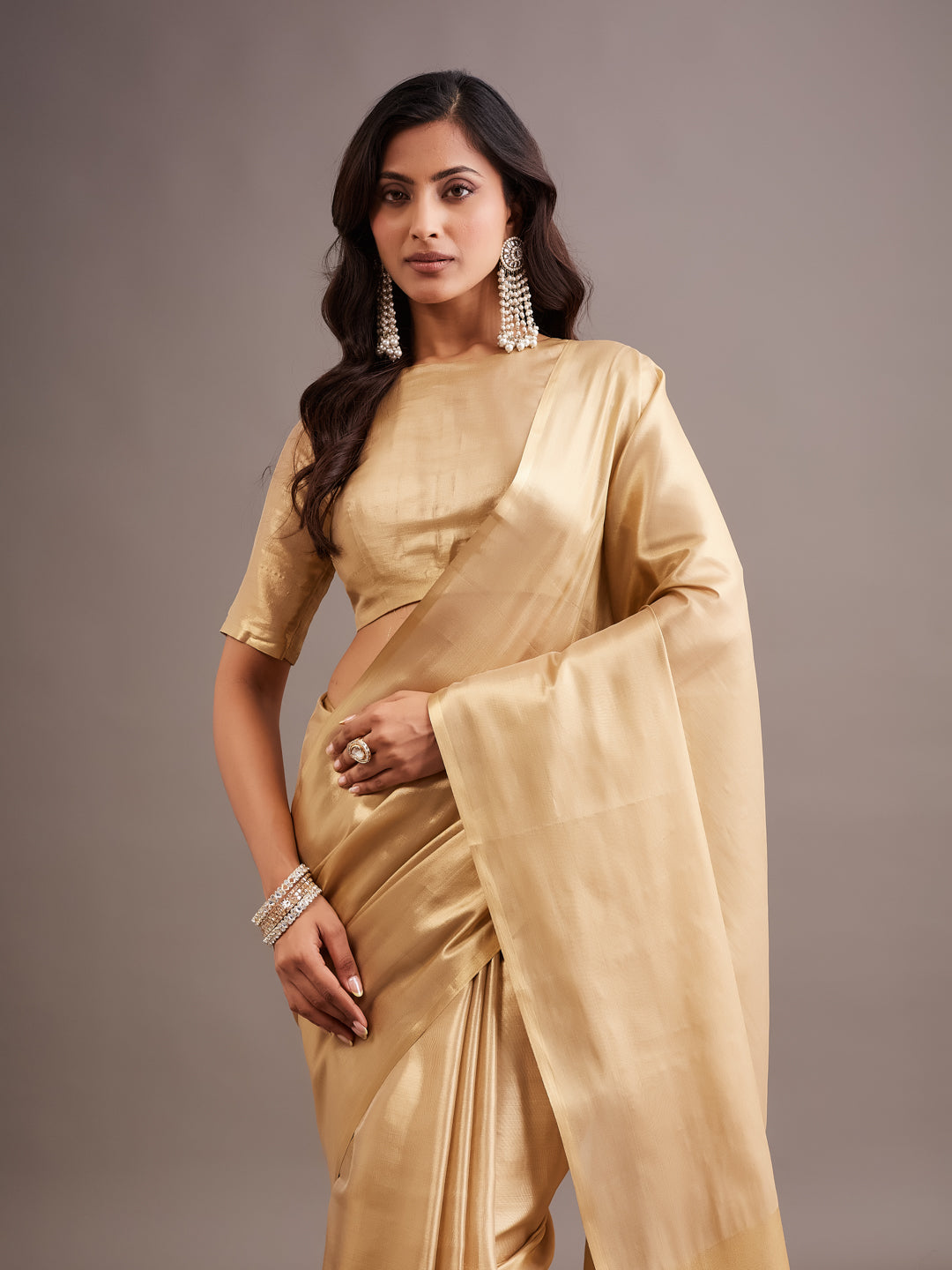 KASEE Women's Gold Art Silk Saree with Minimal Elegant Finish
