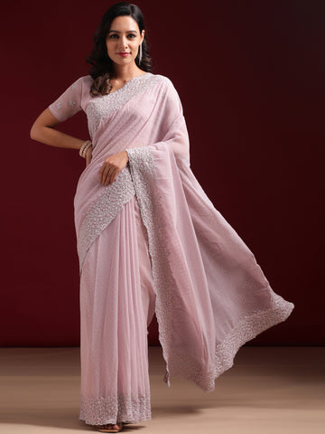 KASEE Women Lavender Beads and Embroidered work georgette Saree