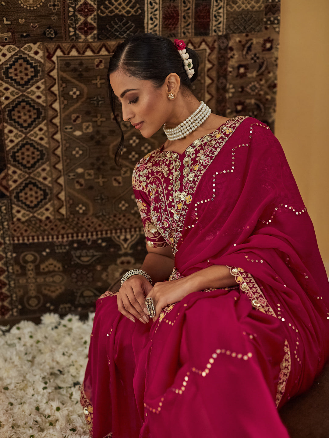 KASEE Women Cherry Embellished Sequinned Silk Blend Saree