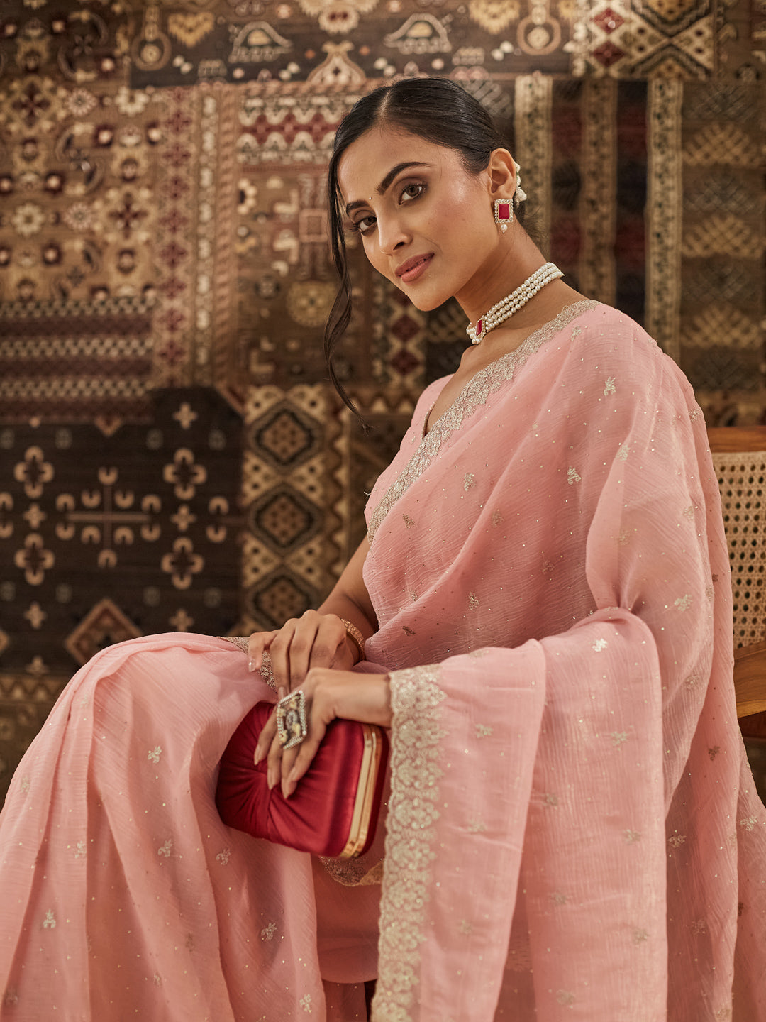 KASEE Women Peach Embellished Zari Pure Silk Saree