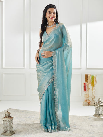 Kasee Womens Silk Stone and Beads Embellished Saree