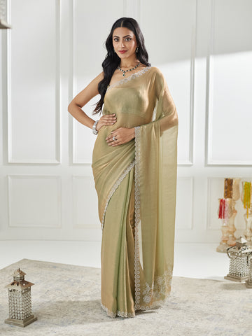 KASEE Women Pista Beads and Stones Silk Blend Saree