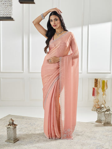 KASEE Women Pink Beads and Stones Silk Blend Saree