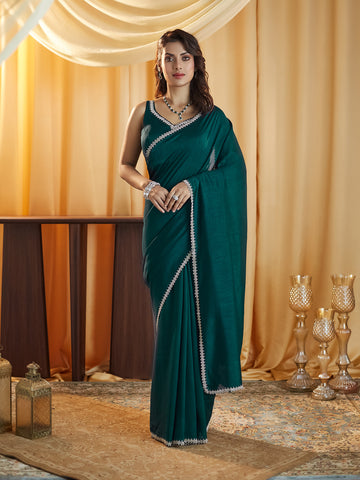 KASEE Women Turqoise Blue and Stones Silk Blend Saree
