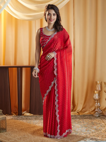 KASEE Women Cherry Embellished Beads and Stones Pure Silk Saree
