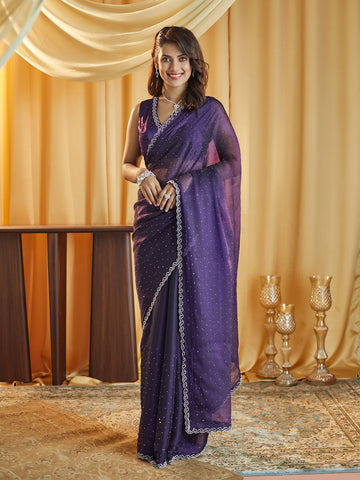 Kasee Women Magenta Embellished Beads and Stones Saree