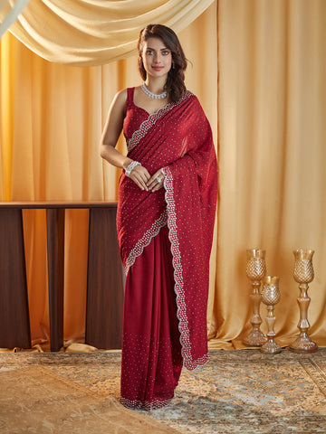 KASEE Women Gajri Embellished Beads and Stones Silk Blend Saree