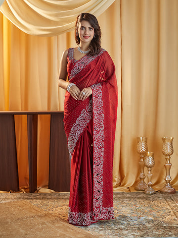 KASEE Women Maroonn Embellished Beads and Stones Saree