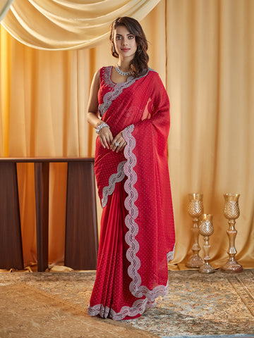 KASEE Women Cherry Embellished Beads and Stones Silk Blend Saree