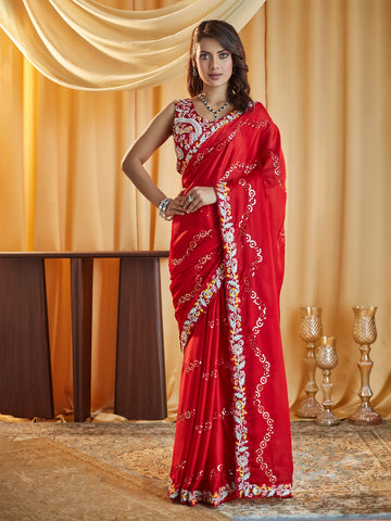 KASEEE Women Cherry Ethnic Motifs Kutchi Embroidery Pure Silk Saree