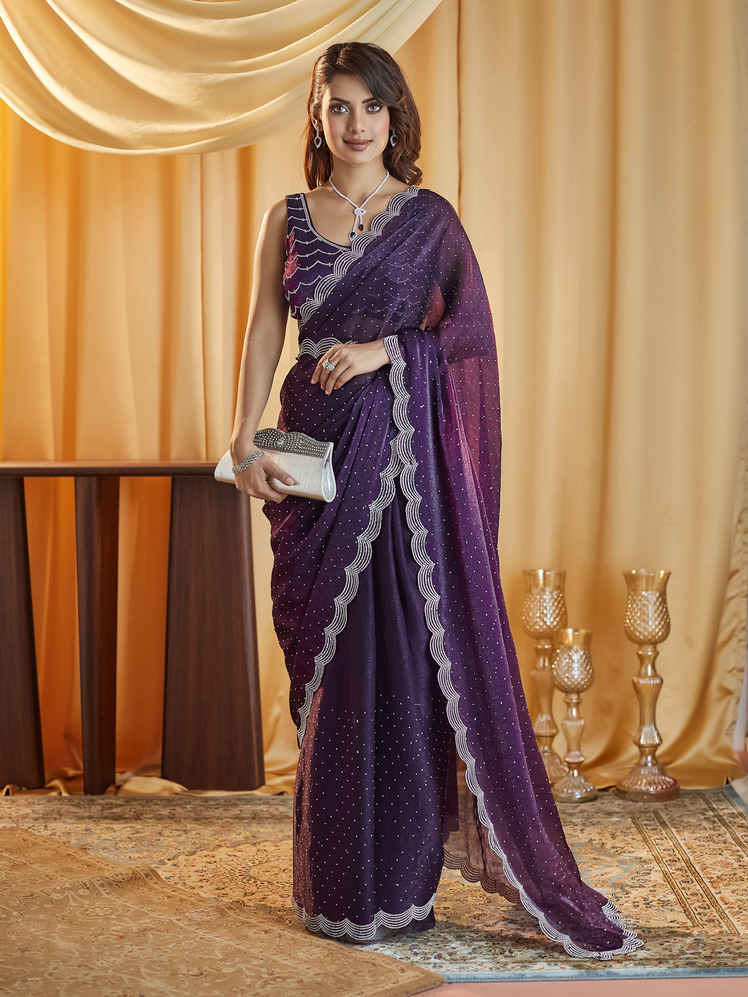 KASEE Women Magenta Embellished Beads and Stones Pure Silk Saree
