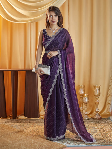KASEE Women Magenta Embellished Beads and Stones Pure Silk Saree