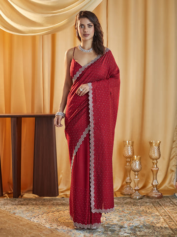 KASEE Women Maroon Women Embellished Beads and Stones Saree