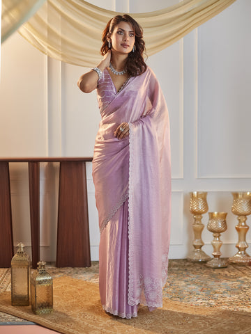 KASEE Women Lavender Beads and Stones Silk Blend Saree