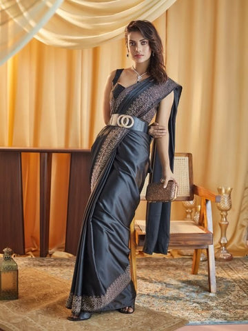 Beads and Stones Satin Saree