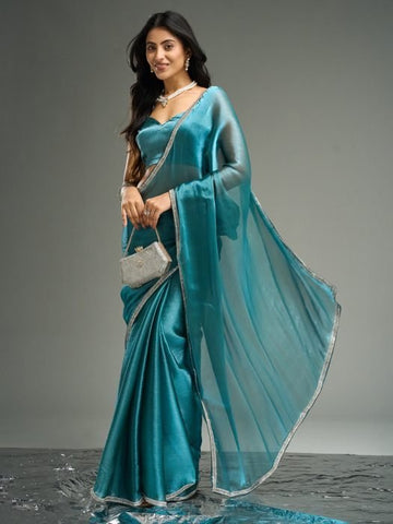 Embellished Solid Saree With Blouse Piece