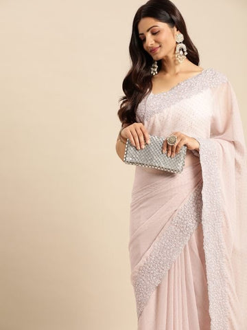 Lavender Beads and Embroidered work georgette Saree