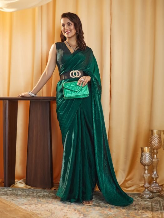 Peacock Blue Party wear Plain saree