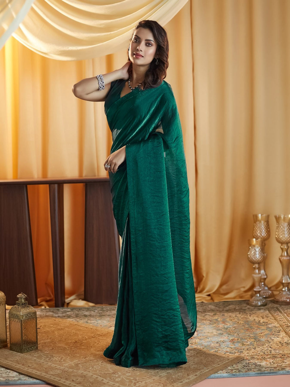 Peacock Blue Party wear Plain saree