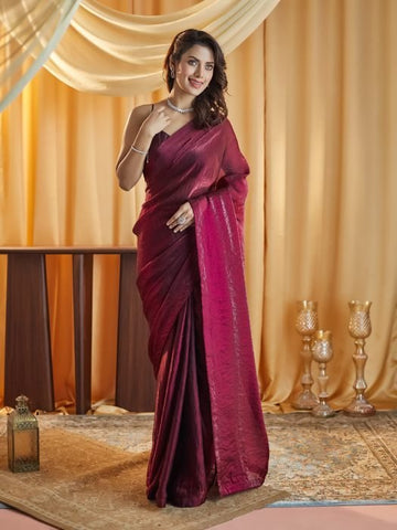 KASEE Women Wine Party wear Plain saree