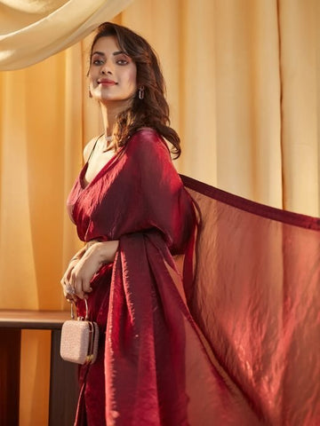 Wine Party wear Plain saree