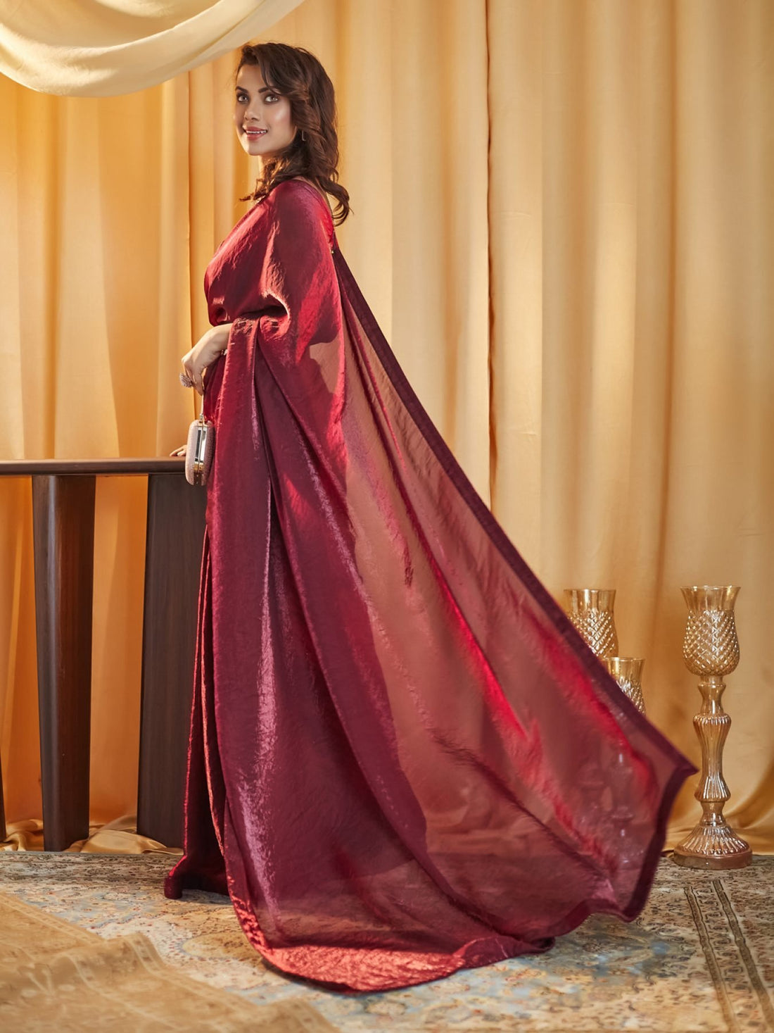 Wine Party wear Plain saree