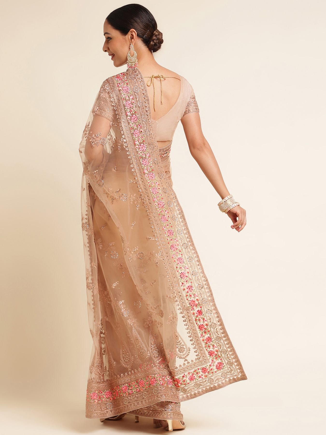 Blush Pink Embroidered Party Wear Saree