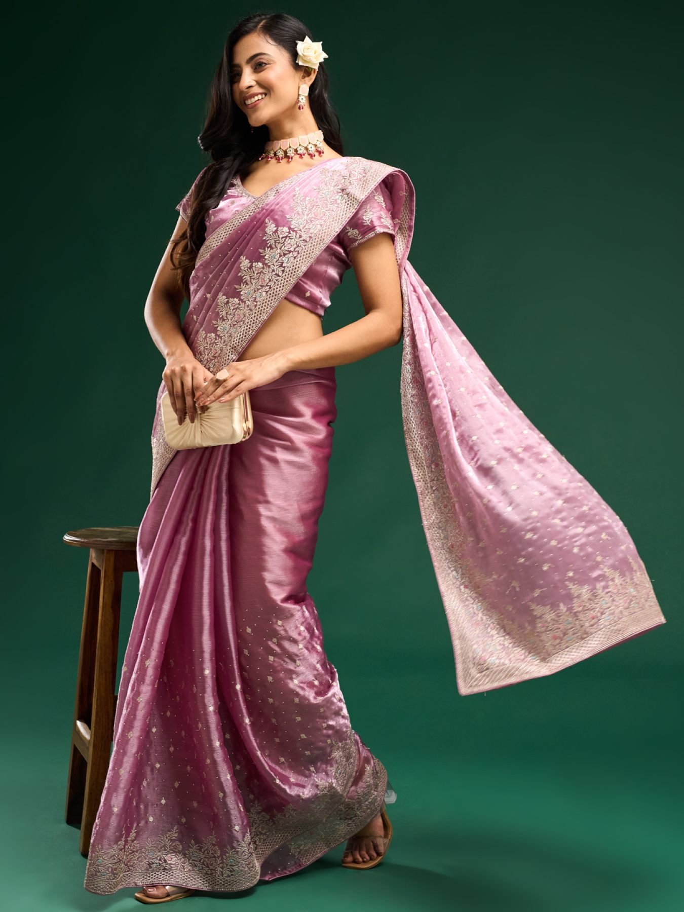 Floral Embroidered Silk Blend Saree NEW ARRIVALS