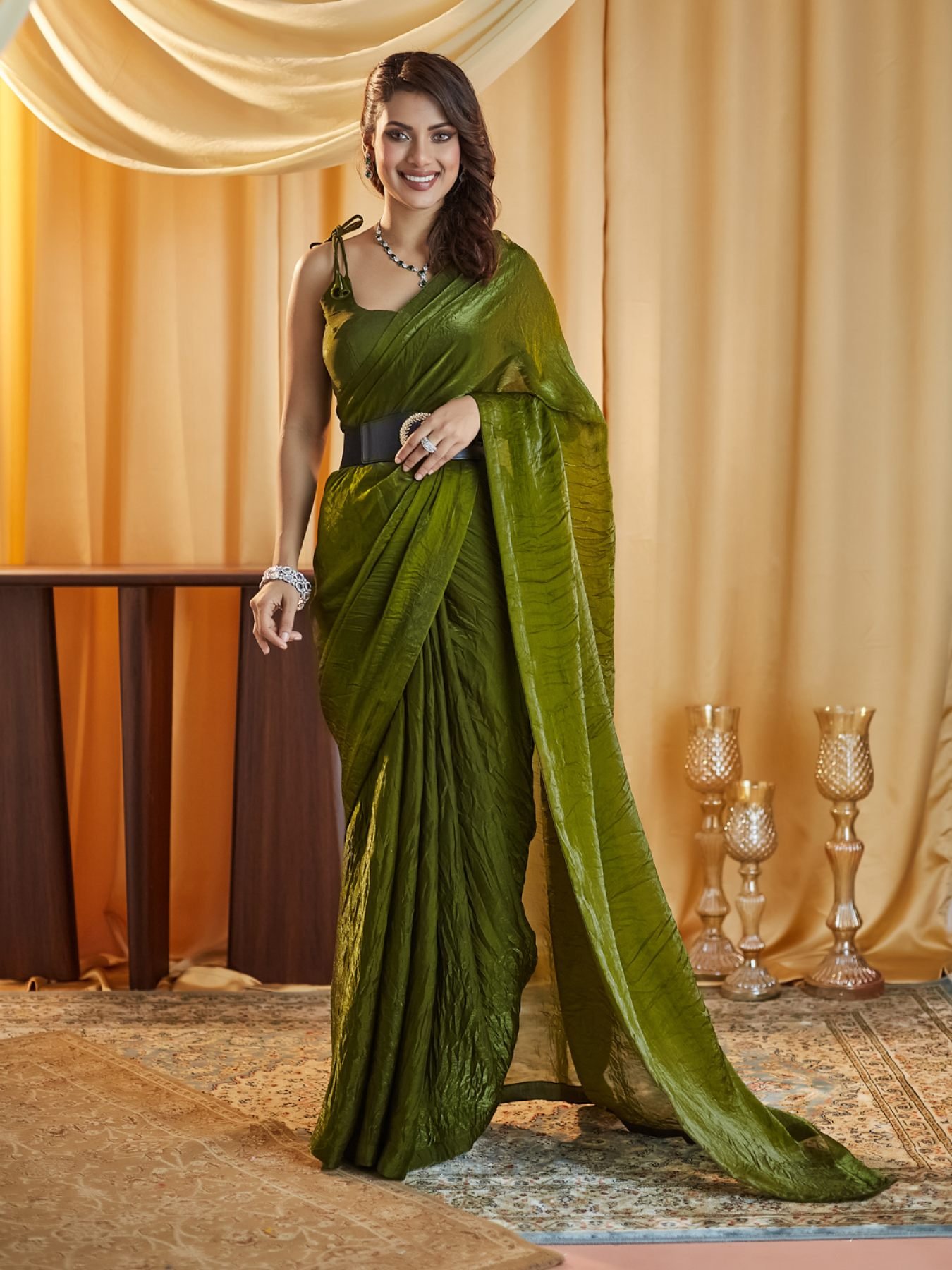 Kasee Mahendi Party wear Plain saree With Unstitched Blouse