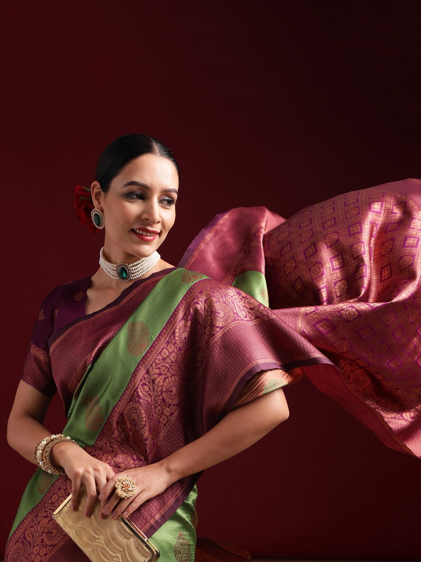 Peacock Green Organza Saree – Surat supplier