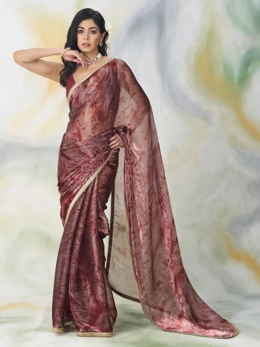 Abstract Printed Embellished Saree chiffon sarees