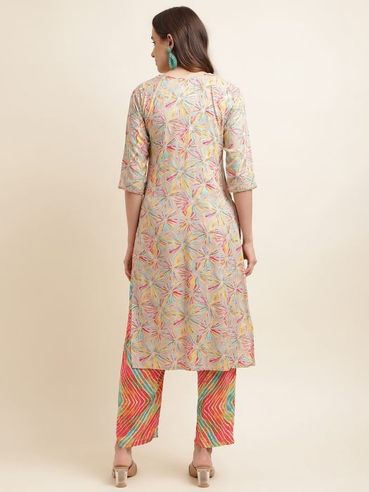 Multi Abstract Printed Sequined Thread Work Kurta with Trousers kurta sets