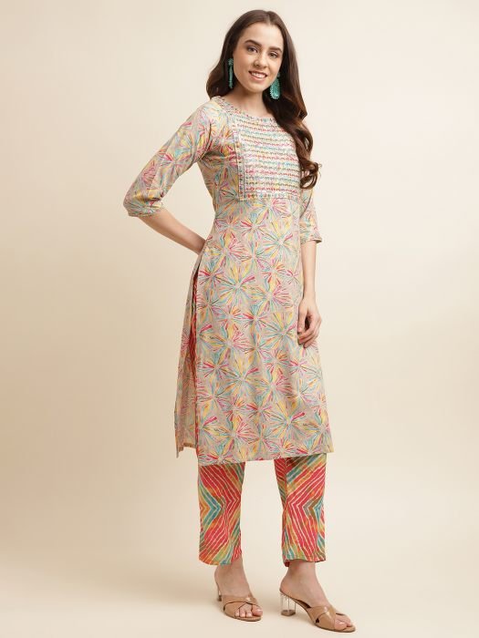 Multi Abstract Printed Sequined Thread Work Kurta with Trousers kurta sets