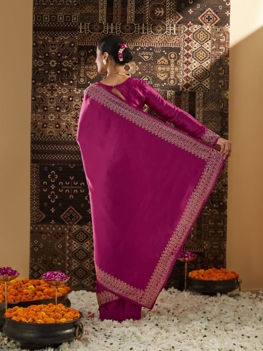 Beads and Stones Satin Saree embroidered saree