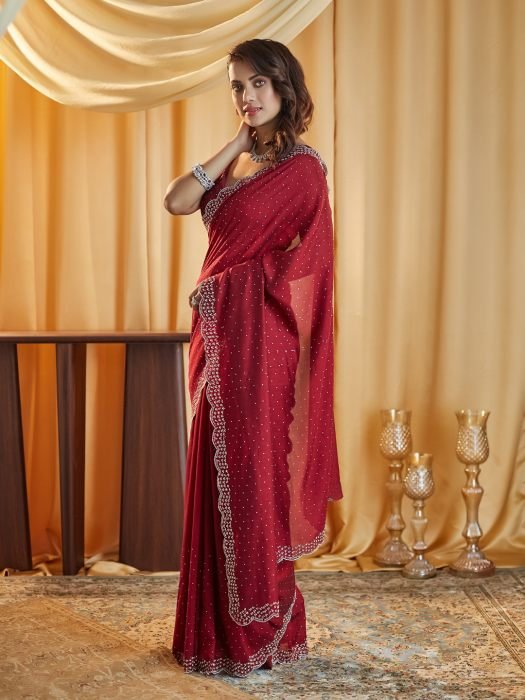 Beads and Stones Silk Blend Saree party wear saree