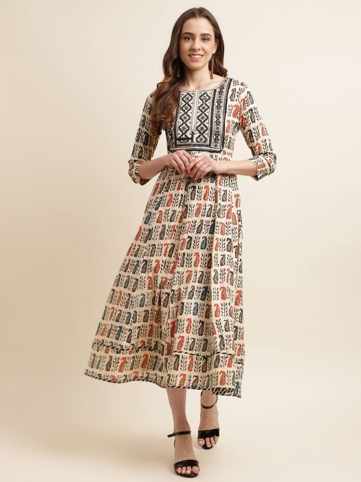 Beige Paisley Printed A Line Ethnic Kurta kurtis