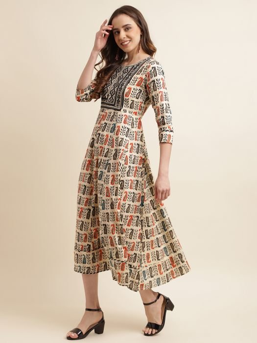 Beige Paisley Printed A Line Ethnic Kurta kurtis