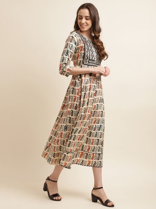 Beige Paisley Printed A Line Ethnic Kurta kurtis