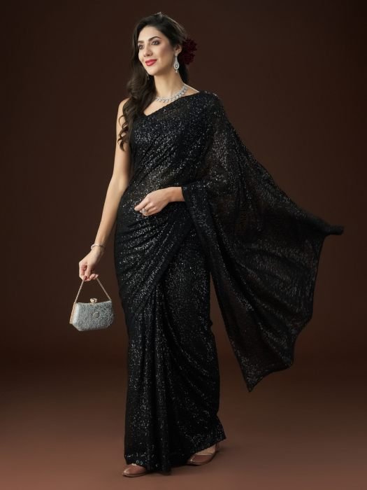 Black Embellished Sequinned Saree party wear saree