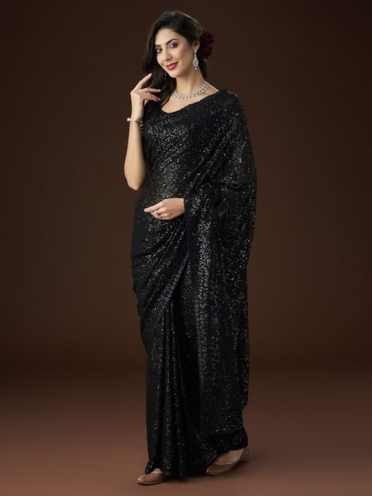 Black Embellished Sequinned Saree party wear saree