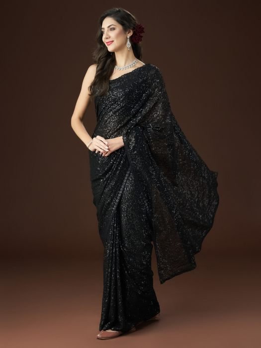 Black Embellished Sequinned Saree party wear saree