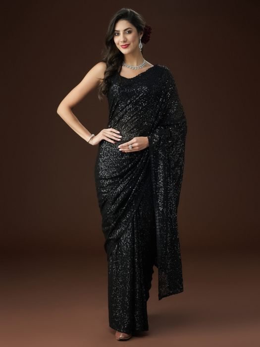 Black Embellished Sequinned Saree party wear saree