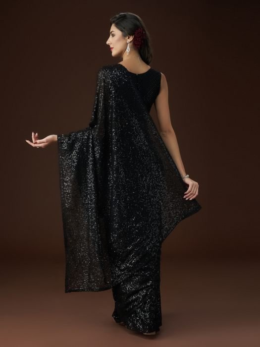 Black Embellished Sequinned Saree party wear saree